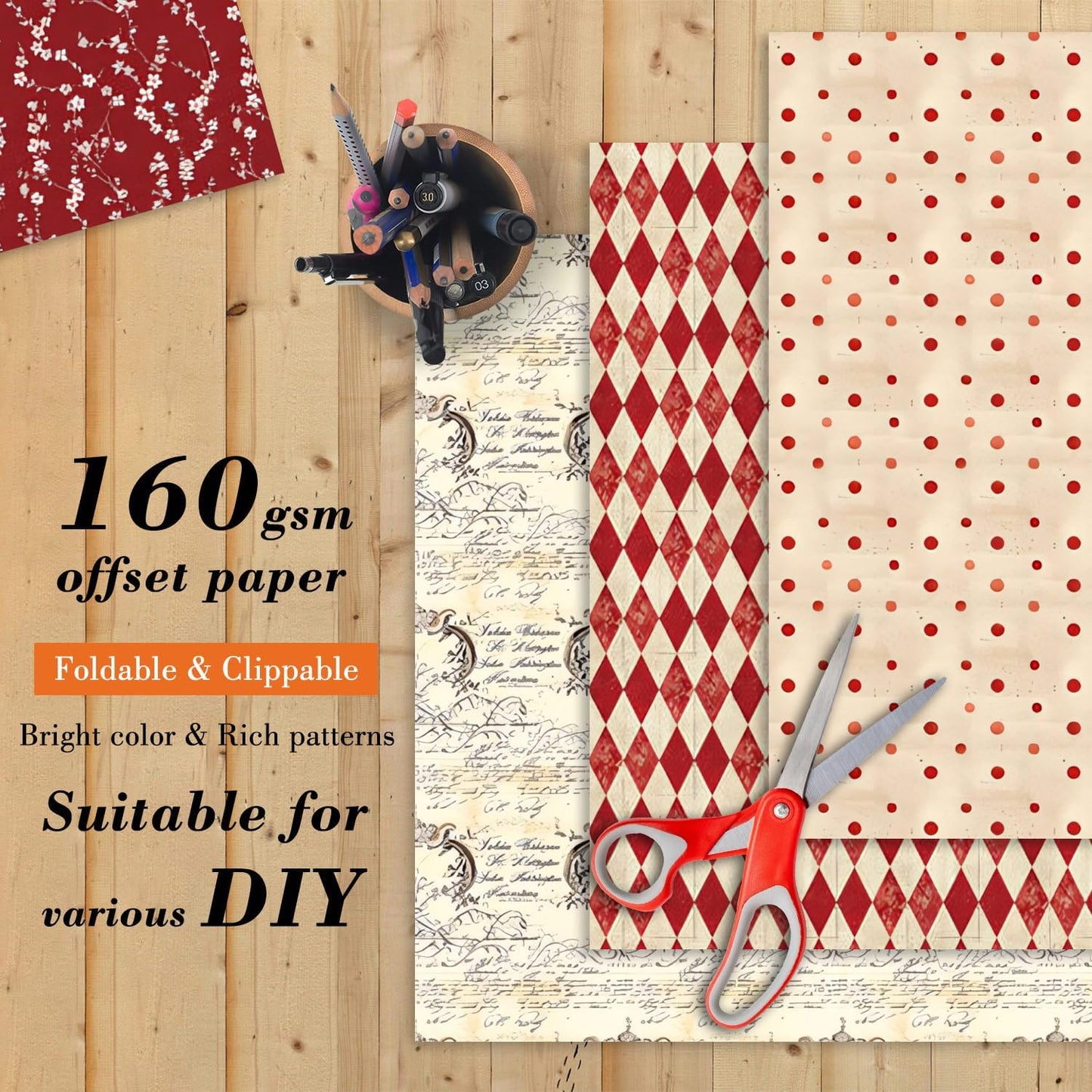 24 Sheets Red Aesthetic Scrapbooking Paper Pad - 6In x 6In Double Sided Flowers Patterns for Photos Album Journals Supplies Decorative Collage Origami DIY Crafts Gifts Wrapping