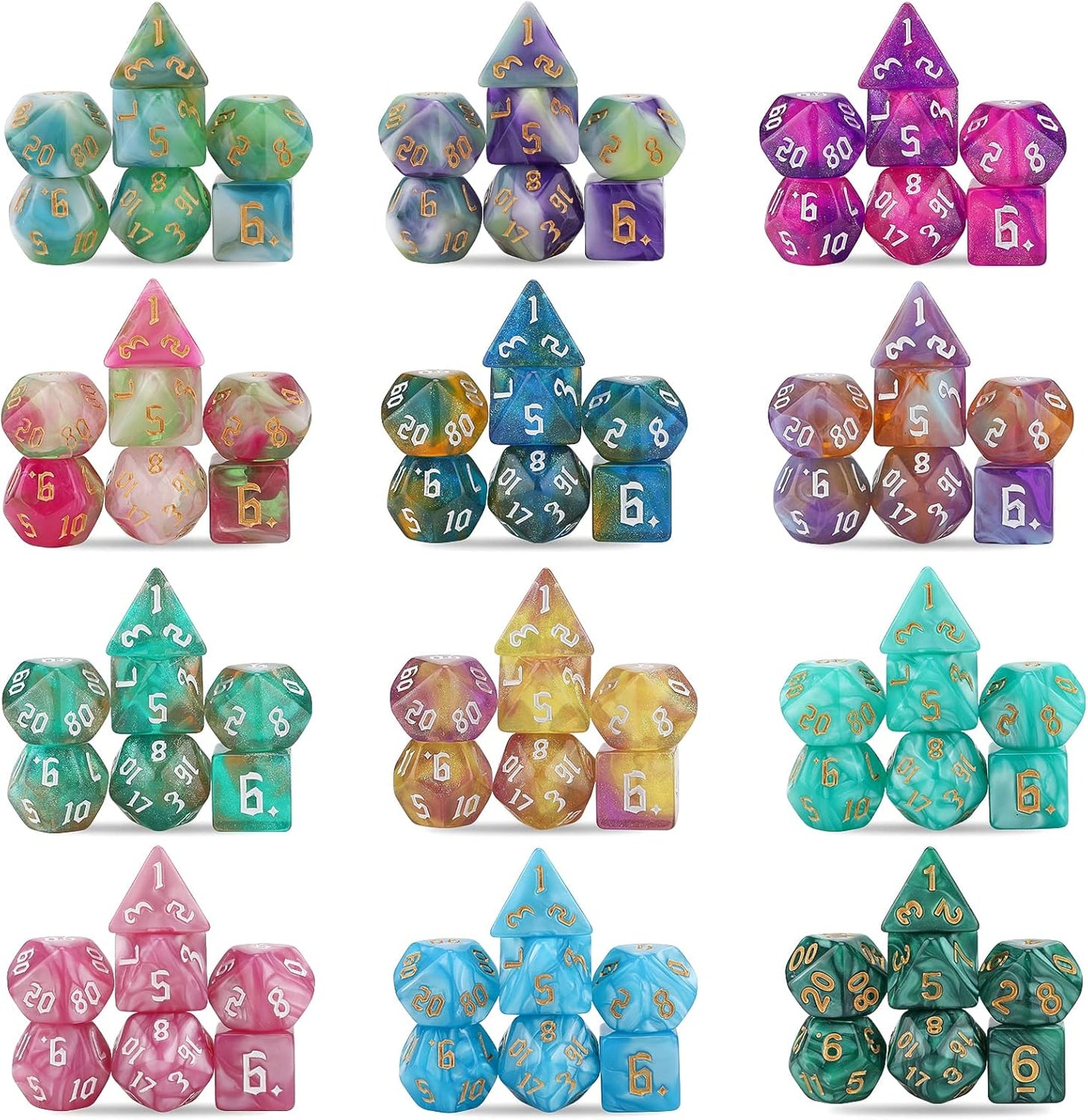 DND Dice Set, 25 X 7 (175 Pieces) Polyhedral D&D Dice Set Three-Color, Two-Color and Monochrome Dice for Dungeons and Dragons with 1 Black Bags