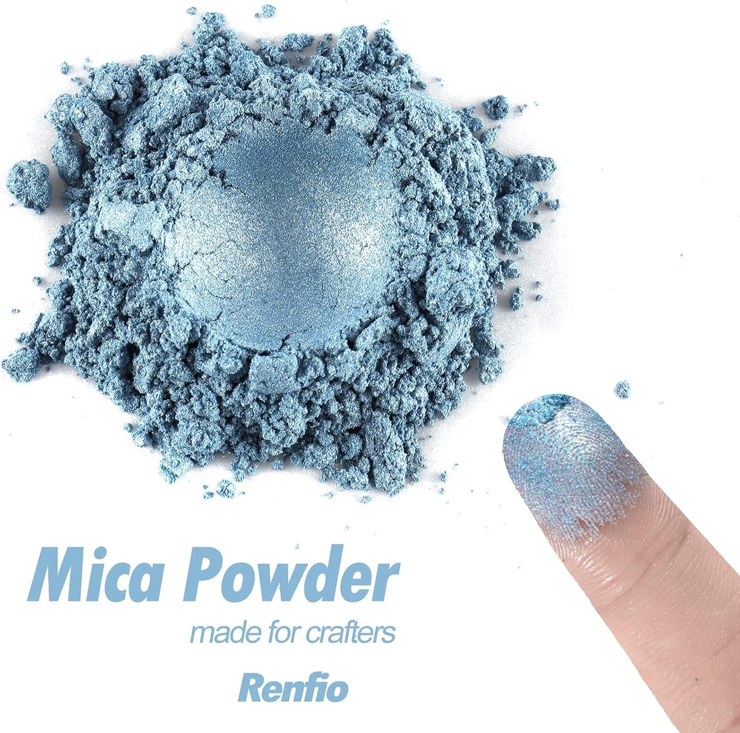 Renfio 100g Mica Powder Pigment, Metallic Natural Dye Mineral Pearl Shimmer Epoxy Resin Dye for Painting Soap Making Slime Bath Bombs 3.5 Oz - Haze Blue