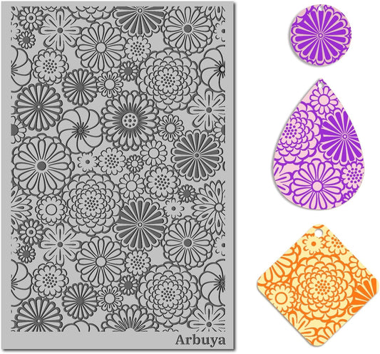 Arbuya Polymer Clay Blossom Flowers Texture Sheets for Earrings Jewelry Making, Clay Dahlia Floral Texture Mats for Polymer Clay Projects Floral Stamps for Clay Earrings Tools