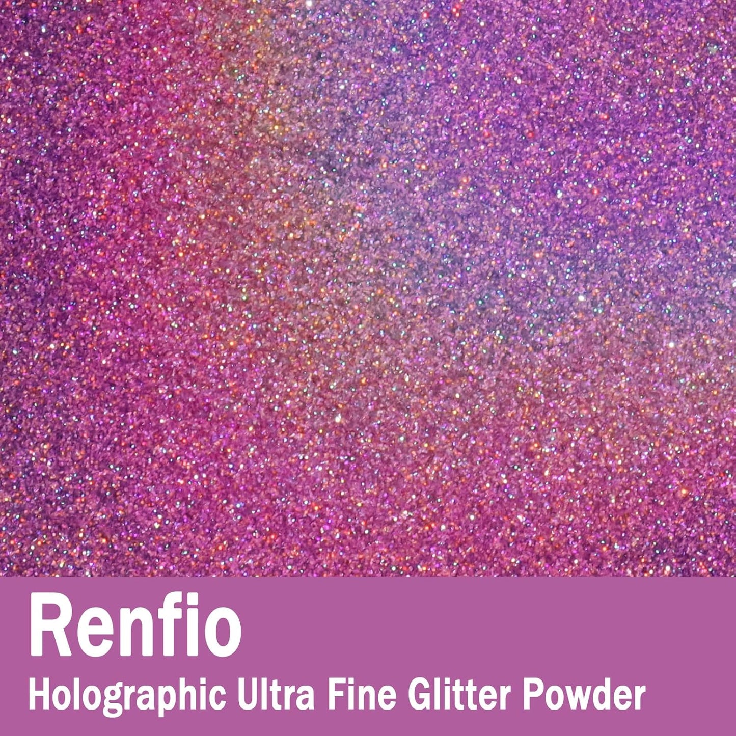 Renfio Holographic Ultra Fine Glitter Powder Metallic Resin Glitter 2.11 Oz (60g) PET Flakes Crafts Sequins 1/128" 0.008" 0.2mm Epoxy Chips Flakes for Roses Tumblers Slime - Laser Pinkish