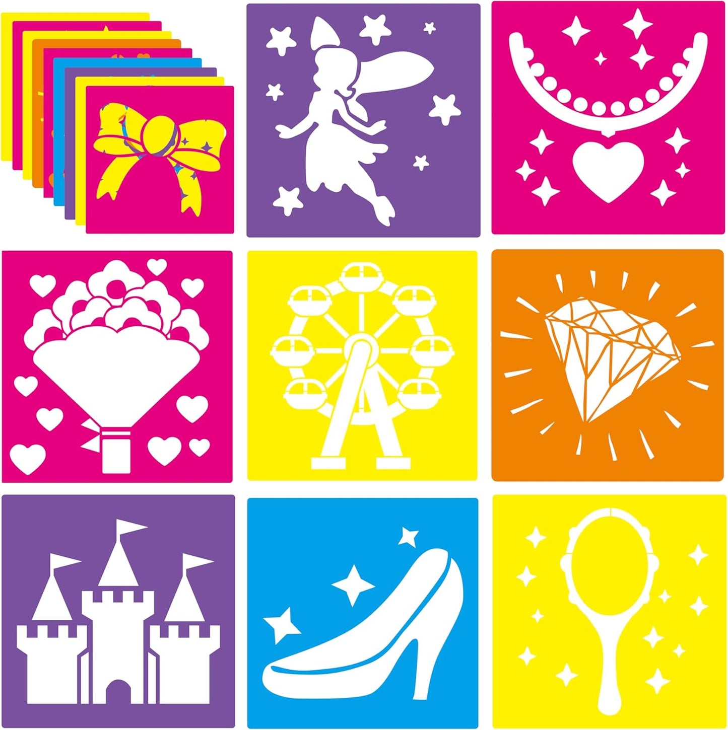 24 Pieces Stencils for Kids,Large Drawing Stencils Chalk Template,8 Inches Washable Shape Template Kit for Crafts,Painting Drawing for Kids Toddlers Preschool(Princess, 8 inch)