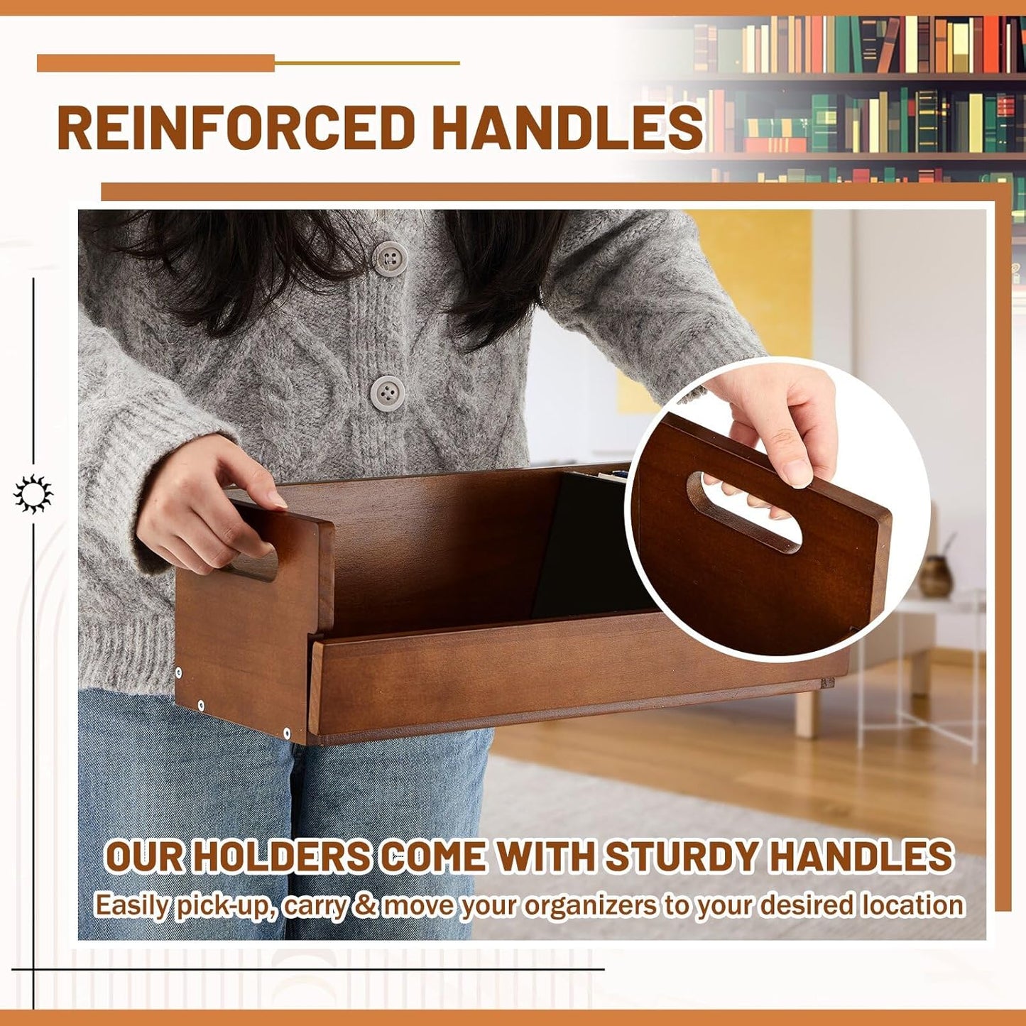 2 Set Wooden CD Storage Box Holder Shelf Cassette Tape Display Racks with Carrying Handles, Organizer Shelf for Movie Cases, DVDs, Each Set Can Store up to 36 Pcs CDs (Brown)