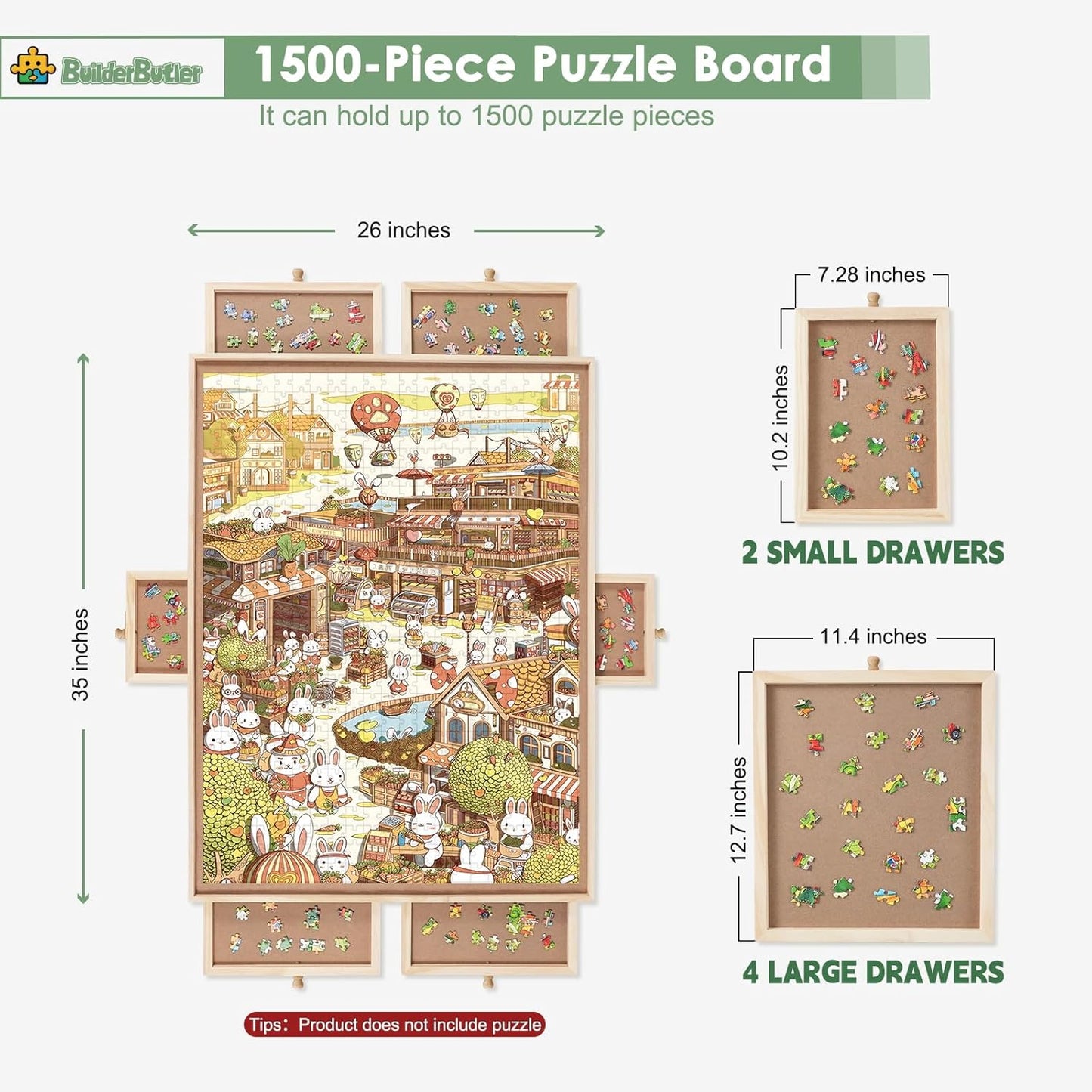 1500 Pieces Rotating Puzzle Board with 6 Drawers,34.25"x25.2" Portable Wooden Jigsaw Puzzle Table with Lazy Susan Spinning Cover