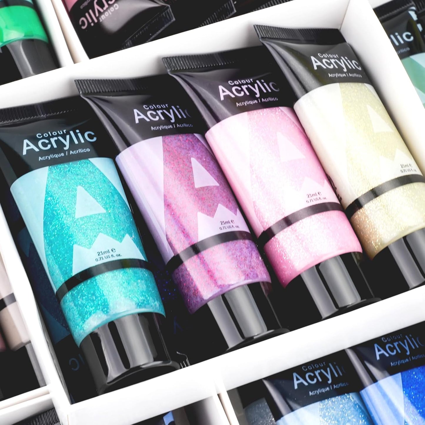 AUREUO Galaxy Glitter Acrylic Paint Set - 8 Twinkle Colors 0.71 Fl Oz / 21ml Tubes Sparkling Art Paints for Crafts Decor Non-toxic Painting Supplies for Artists