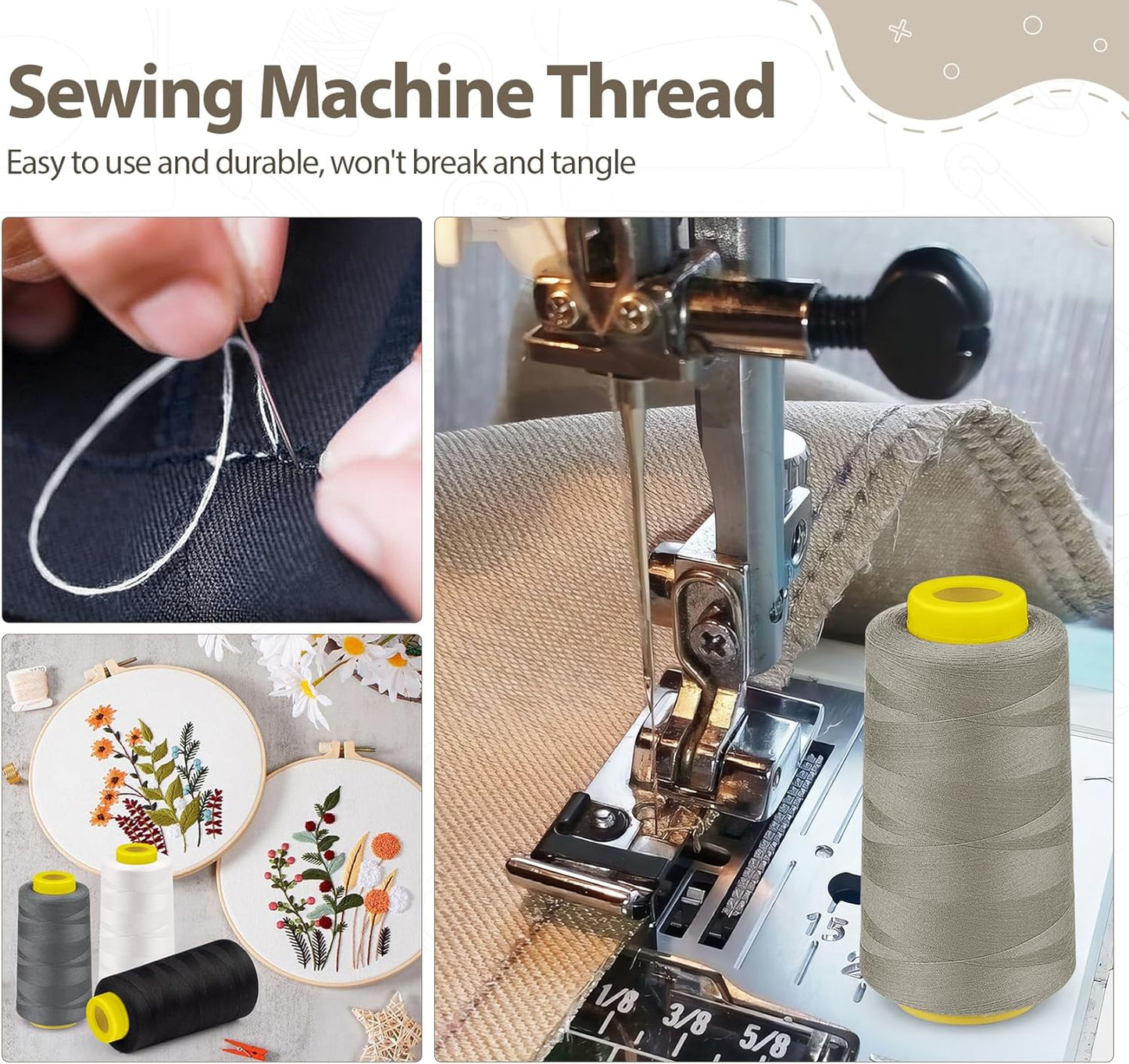 3000 Yards Serger Thread, 5 Colors Cones of All Purpose Thread for Sewing, Polyester Thread 40S/2 for Serger&Overlock, Quilting, Piecing, Sewing Machine