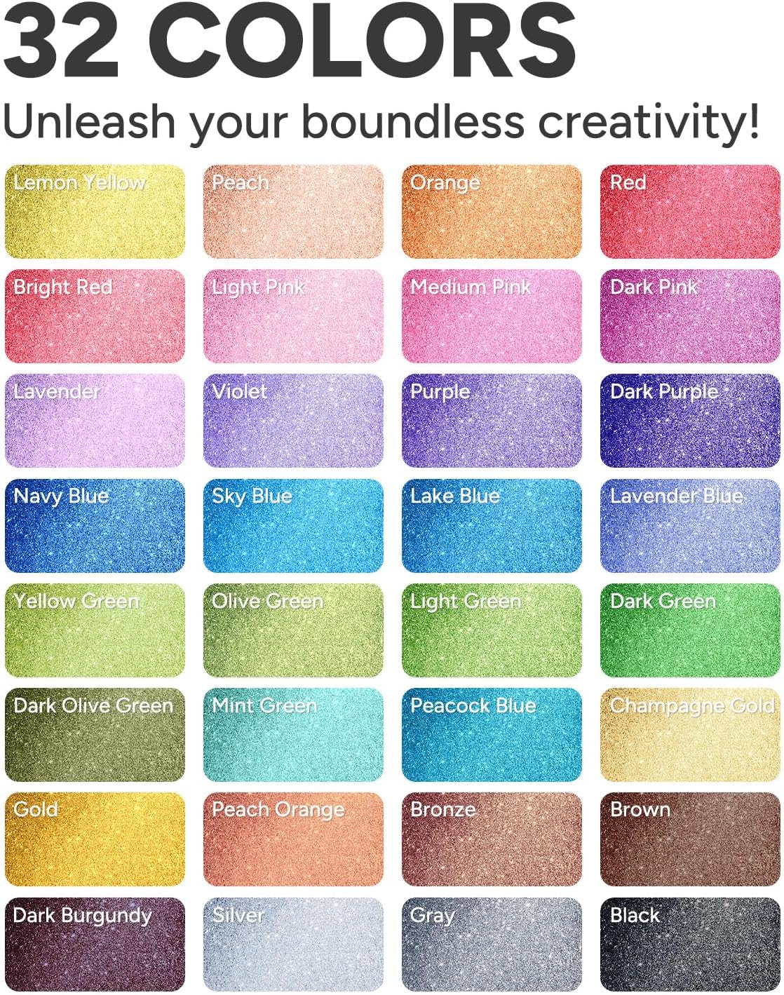 JusArt 32 Colors Glitter Markers, Glitter Paint Pens Sparkly and Shiny for DIY Card Making, Coloring, Scrapbooking, Glass, Wood, Stone, Fabric, Rock - 0.7mm Extra Fine Acrylic Paint Markers