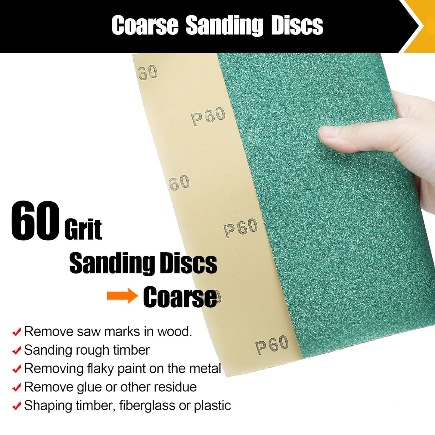 60 Grit Aluminum Oxide Sandpaper, 9x11 Inch Sheets, 12 Pack, Compatible with Sanding Block, for Wood, Metal, Fiberglass