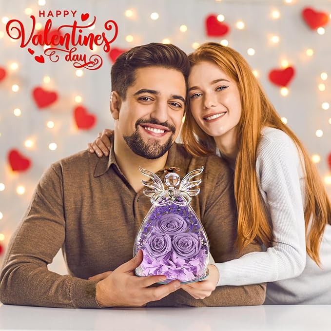 Beferr Valentines Day Rose Gifts for Her Women Mom Gifts for Birthday, Fresh Flowers for Delivery Forever Preserved Rose in Glass Angel Figurine, for Grandma Wife Daughter Girlfriend