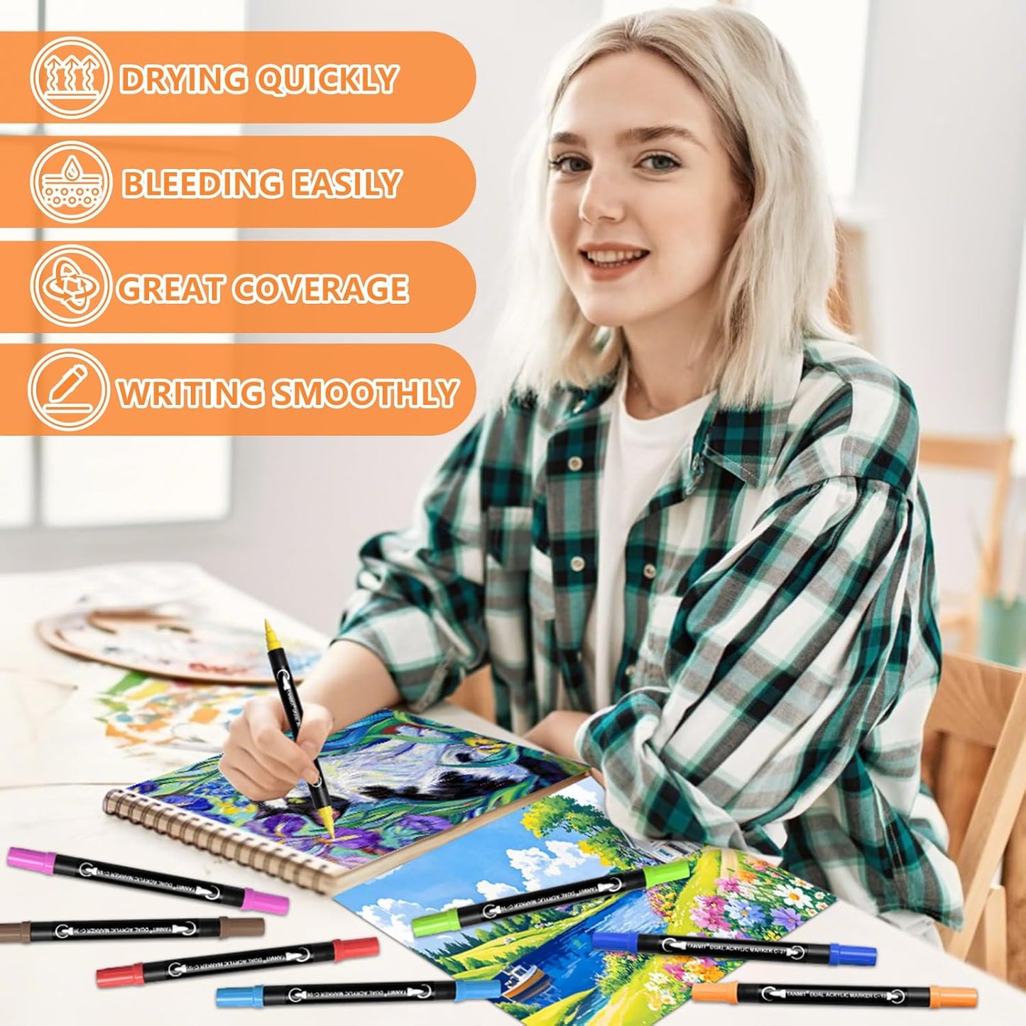 80 Colors Acrylic Paint Pens, Dual Tip Acrylic Paint Markers with Brush Tip and Fine Tip, Acrylic Pens for Rock Painting, Wood, Canvas, Stone, Glass, Ceramic,DIY Crafts Making Art Supplies