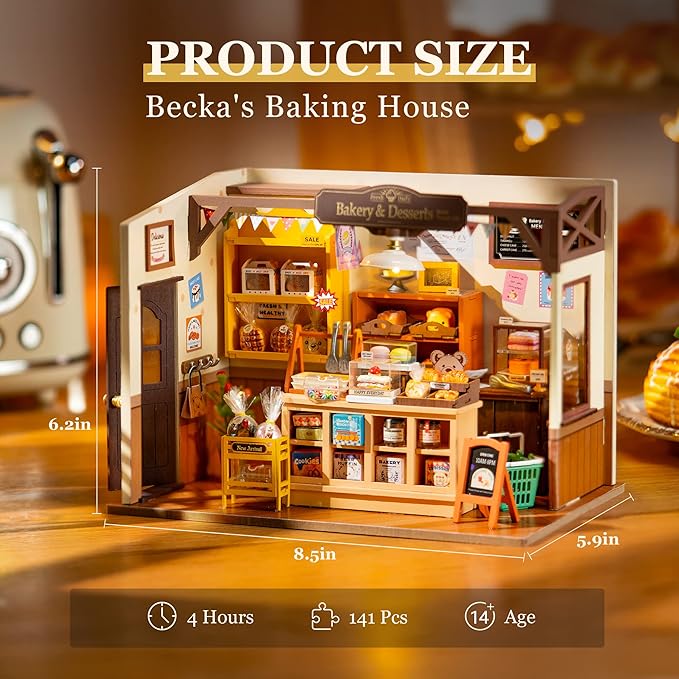 ROBOTIME Miniature House Kit DIY Mini Dollhouse with Accessories Tiny Store Making Kit with LED Light Hobby Birthday Gifts for Adults