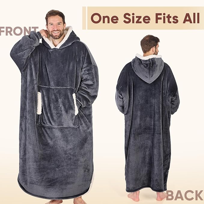 yescool Wearable Blanket Hoodie, Flannel Sherpa Fleece Blanket Sweatshirt for Adults Women Men,One Size Fits All