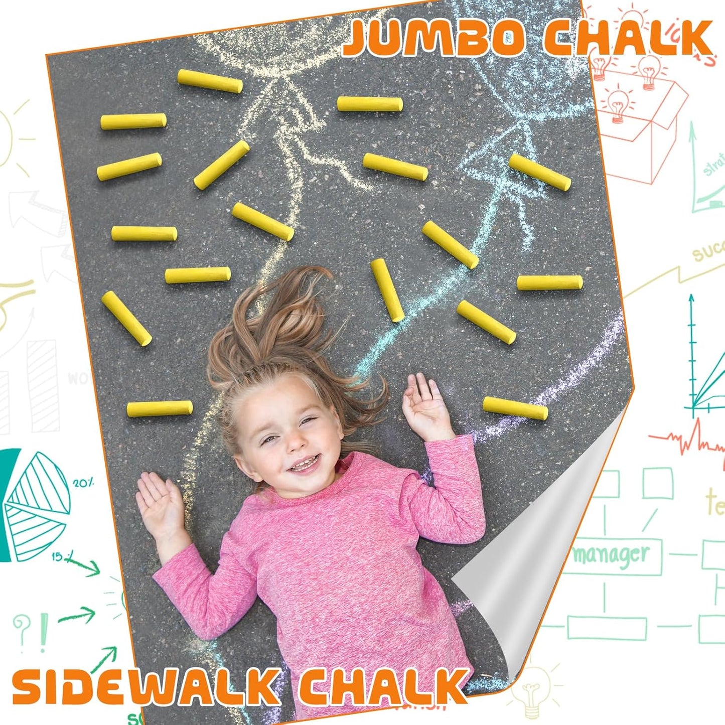 20 Pcs Sidewalk Chalks for Kids Non Toxic Jumbo Chalk for Party Gift Outdoor Art Classroom Play Painting (Yellow)
