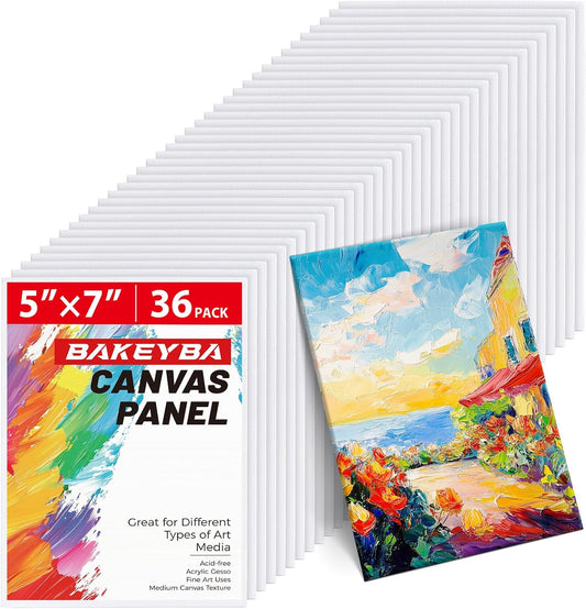 Canvas Boards for Painting 36 Pack, 5x7 Inch Painting Canvas Panels, 100% Cotton White Blank Art Supplies for Acrylics Oil Watercolor Tempera Paints