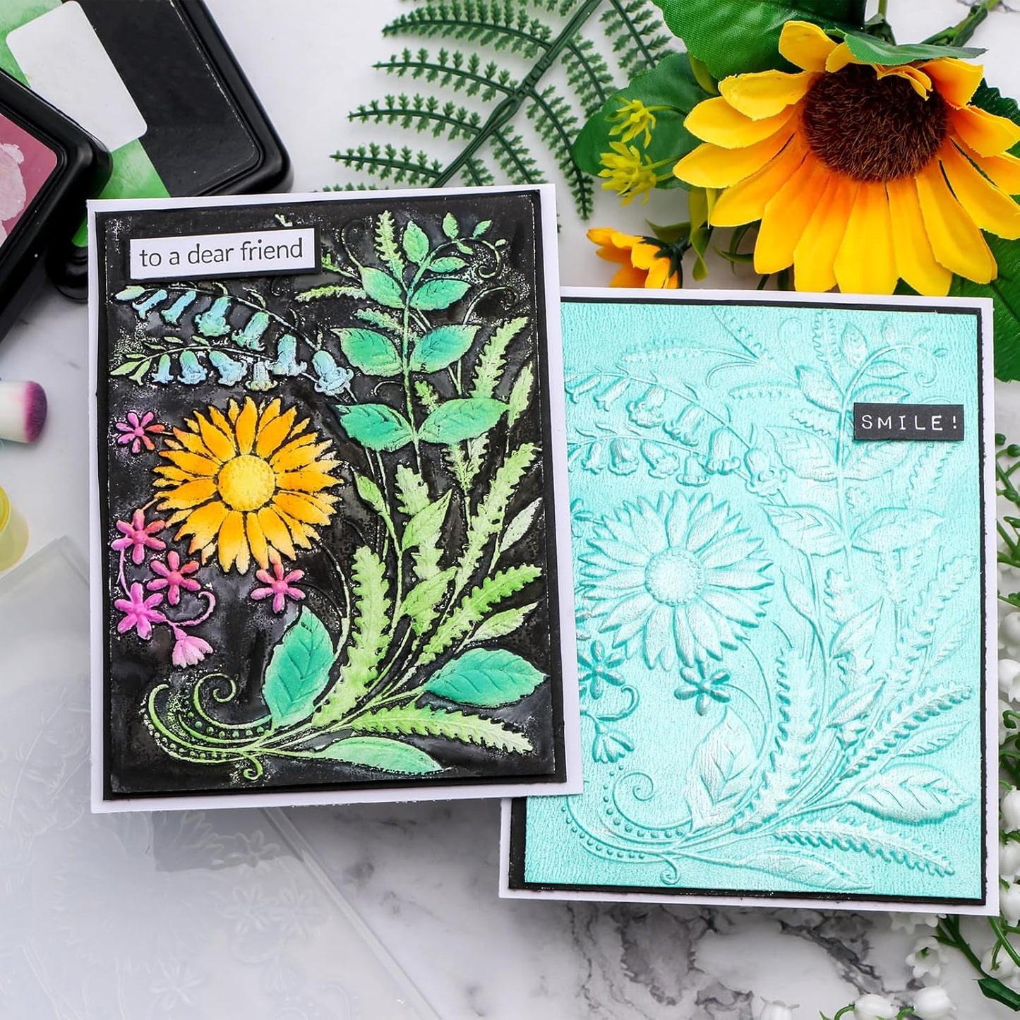 BAOFALI 3D Embossing Folders Sunflowers Leaves Textured for Card Making,Embossing Template Paper Card Embossing Stencil for DIY Scrapbooking Photo Album Card Paper Craft Decoration 6.3" L x 4.5" W