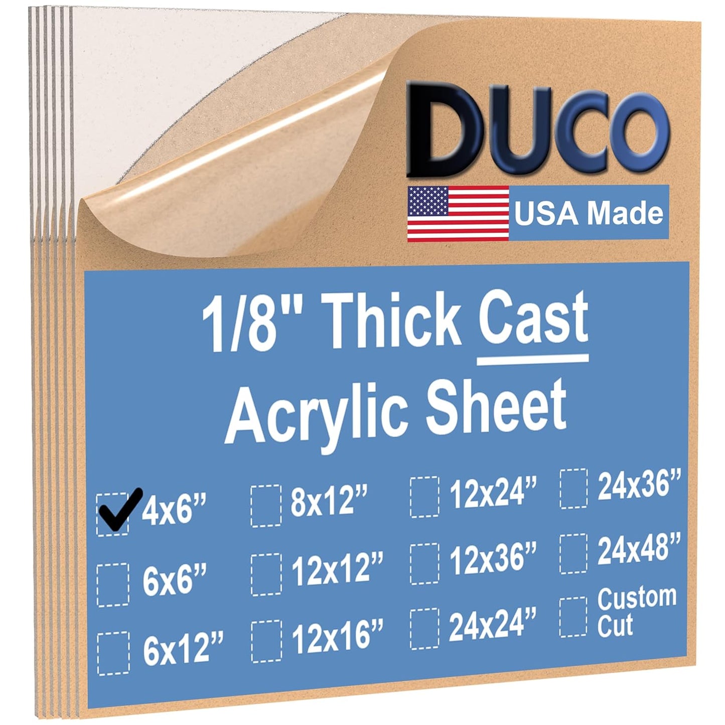 Duco USA-Made Clear Cast Acrylic Sheet 1/8 Inch Thick 4" x 6" - 6 Pack of Transparent Plexiglass Sheet - Lightweight Acrylic Board for Window Replacements, Displays, Signs, and More