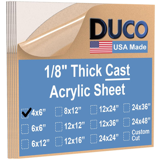 Duco USA-Made Clear Cast Acrylic Sheet 1/8 Inch Thick 4" x 6" - 6 Pack of Transparent Plexiglass Sheet - Lightweight Acrylic Board for Window Replacements, Displays, Signs, and More
