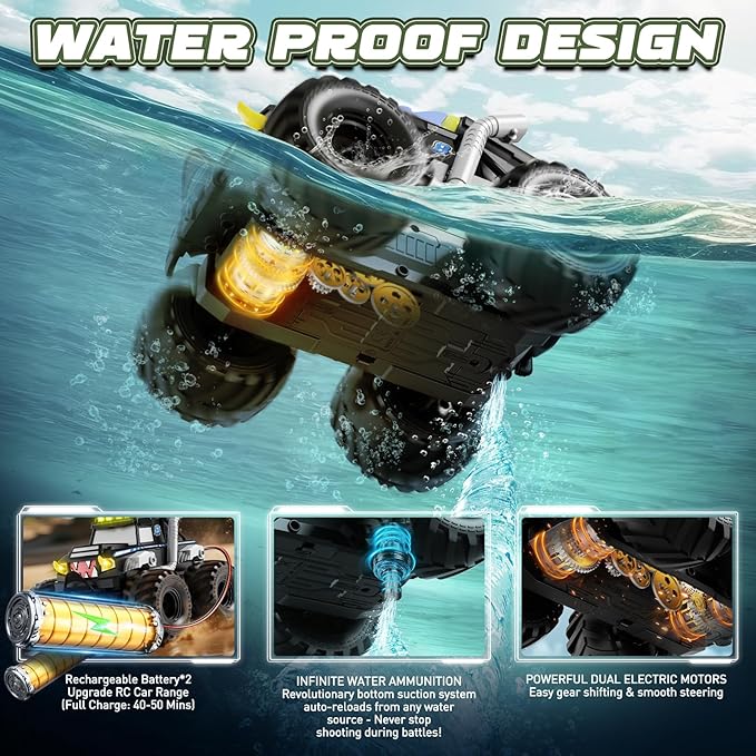 Remote Control Car, Waterproof Monster Trucks Toys, 1:18 Amphibious RC Cars, 2.4 GHz 4WD All Terrain Off-Road Pickup Toy Truck, Kids Toys for 6-12 Year Old Boys Girls Christmas Birthday Gifts Presents