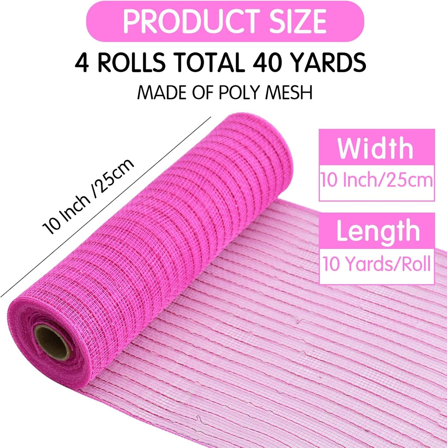 TONIFUL 4 Rolls 10 Inch Red/Pink/White Decorative Mesh Ribbbon Rolls, for Wreath Supplies Front Door Wreath Crafts Tree Decor Christmas NewYears Valentine's Day Decoration (30ft/roll, 120ft/Set)