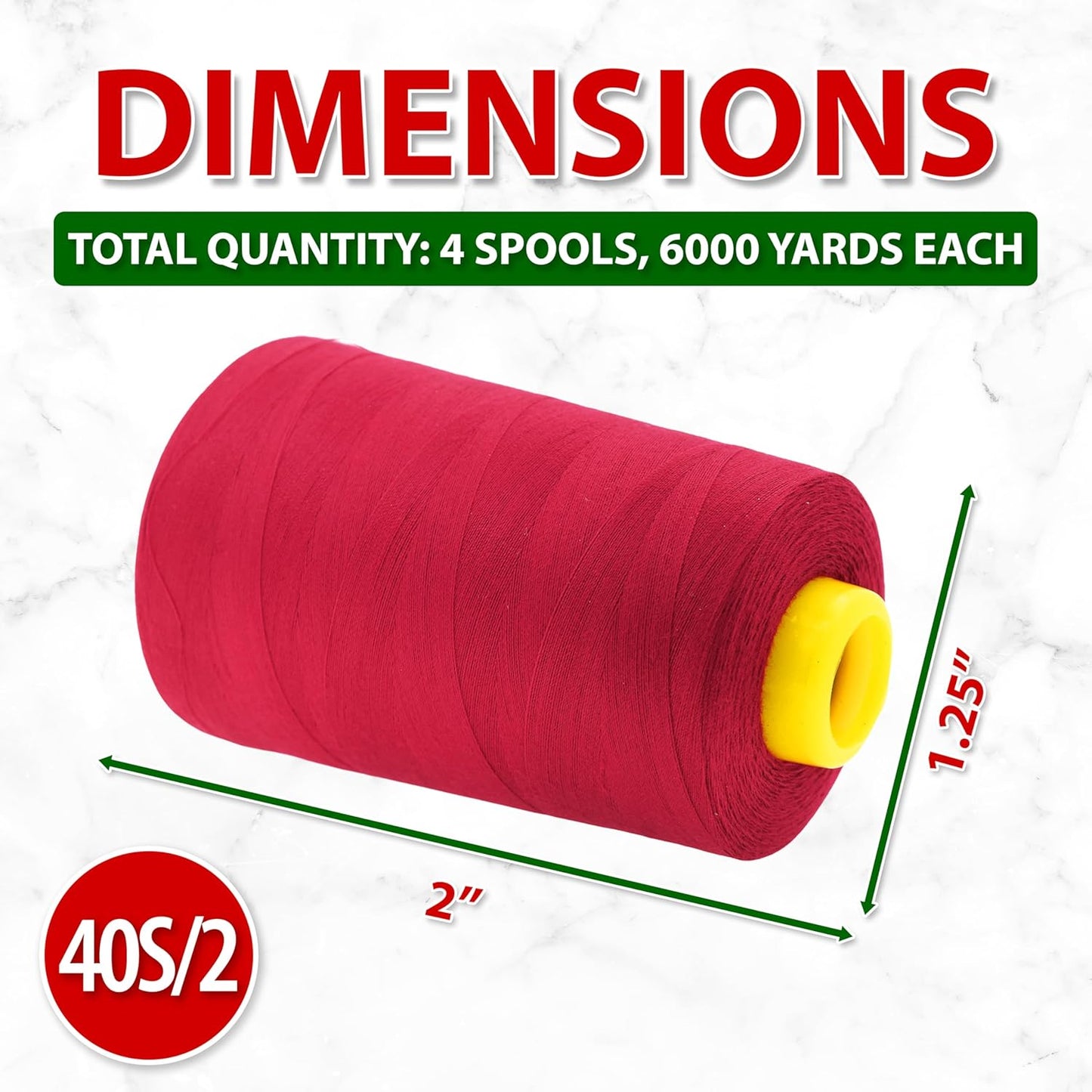 Mandala Crafts 4 Pack of Serger Threads Cones Spools - 40S/2 24000 Yards Polyester Cranberry Threads for Sergers Machine and Overlock Quilting Sewing Machine
