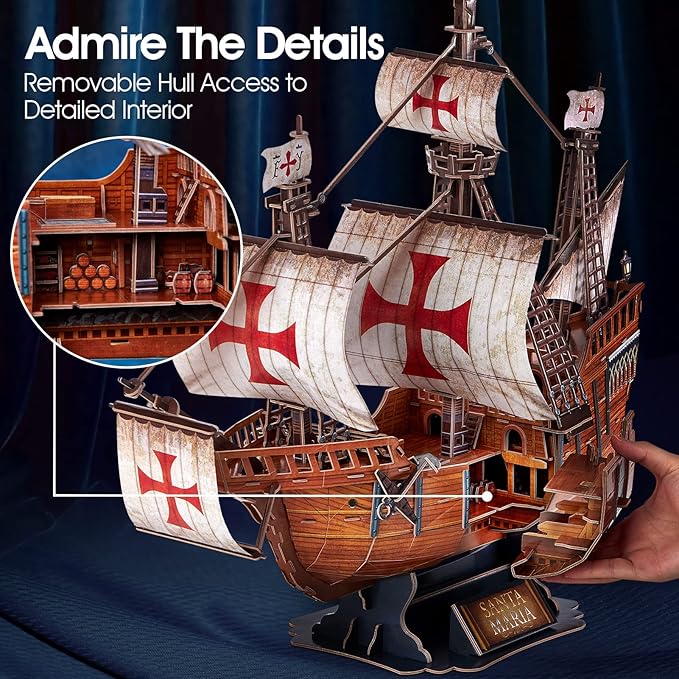 CubicFun 3D Puzzles for Adults Santa Maria Ship Model Spanish Vessel Puzzles for Adults and Kids, Desk Decor Building Kits Brain Teaser Hobby Gifts for Women and Men, 204 Pieces