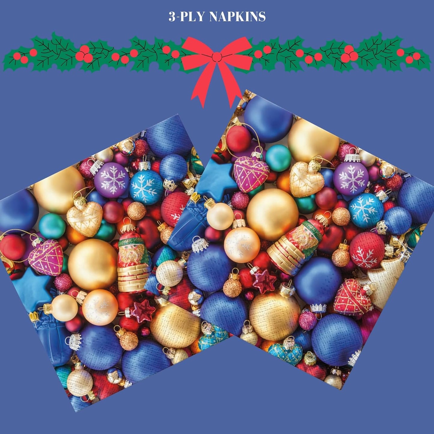 20-ct 13x13 Christmas Paper Decoupage Napkins, 3-Ply Servilletas Tissue Napkin for Dinner and Parties, Disposable Napkins (Holiday Ornaments)