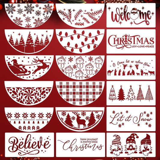 Christmas Stencils for Painting on Wood 12" Christmas Stencils for Crafts Reusable Xmas Holiday Stencil for Door Mats Round Hanger Fabrics Decor