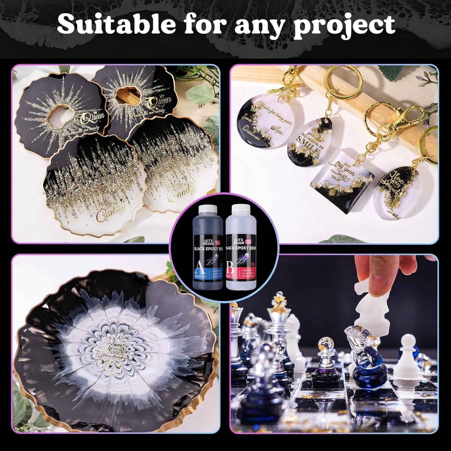 LET'S RESIN EPOXY RESIN Black Resin Epoxy,44OZ Bubble Free & High-Gloss Epoxy Kit,Self Leveling epoxy and Hardener for Art Crafts,Jewelry Making,Resin Molds