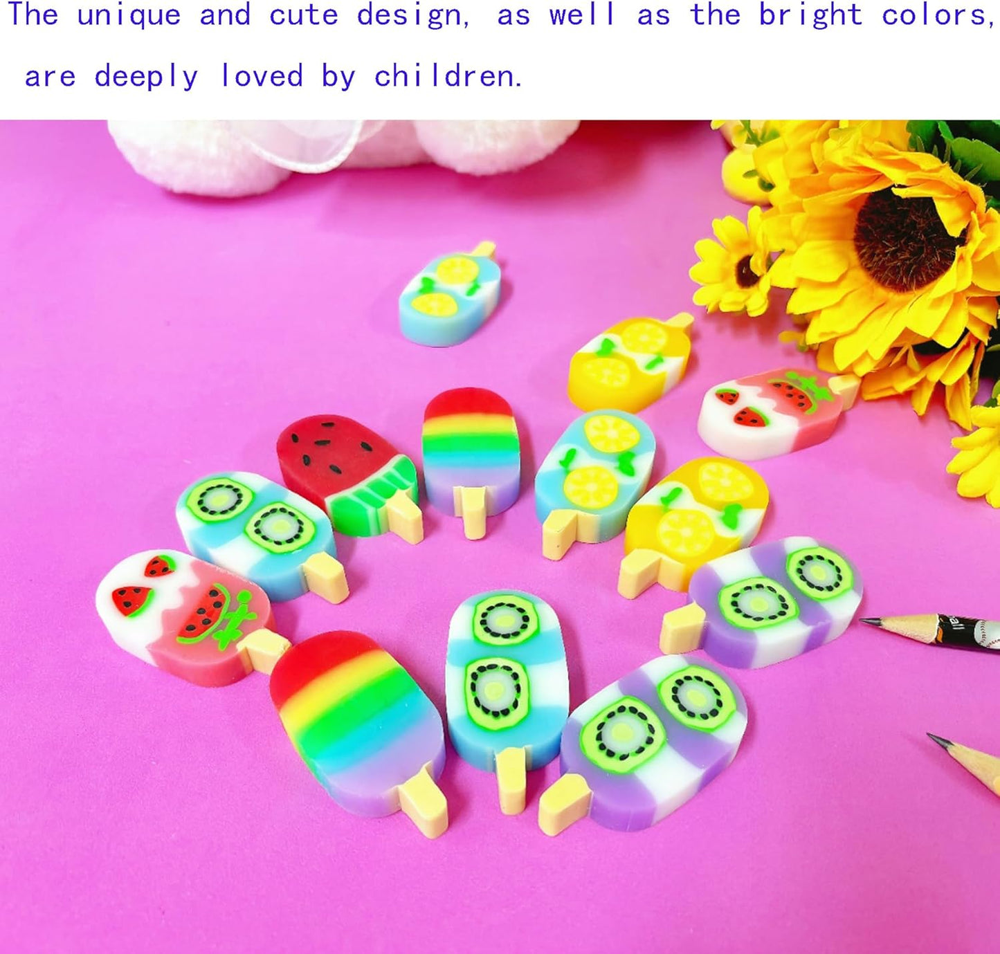 24PCS Cute Fun ice Cream Erasers for Kids Bulk,Back to School Party Gifts (Ice-Cream, Big)