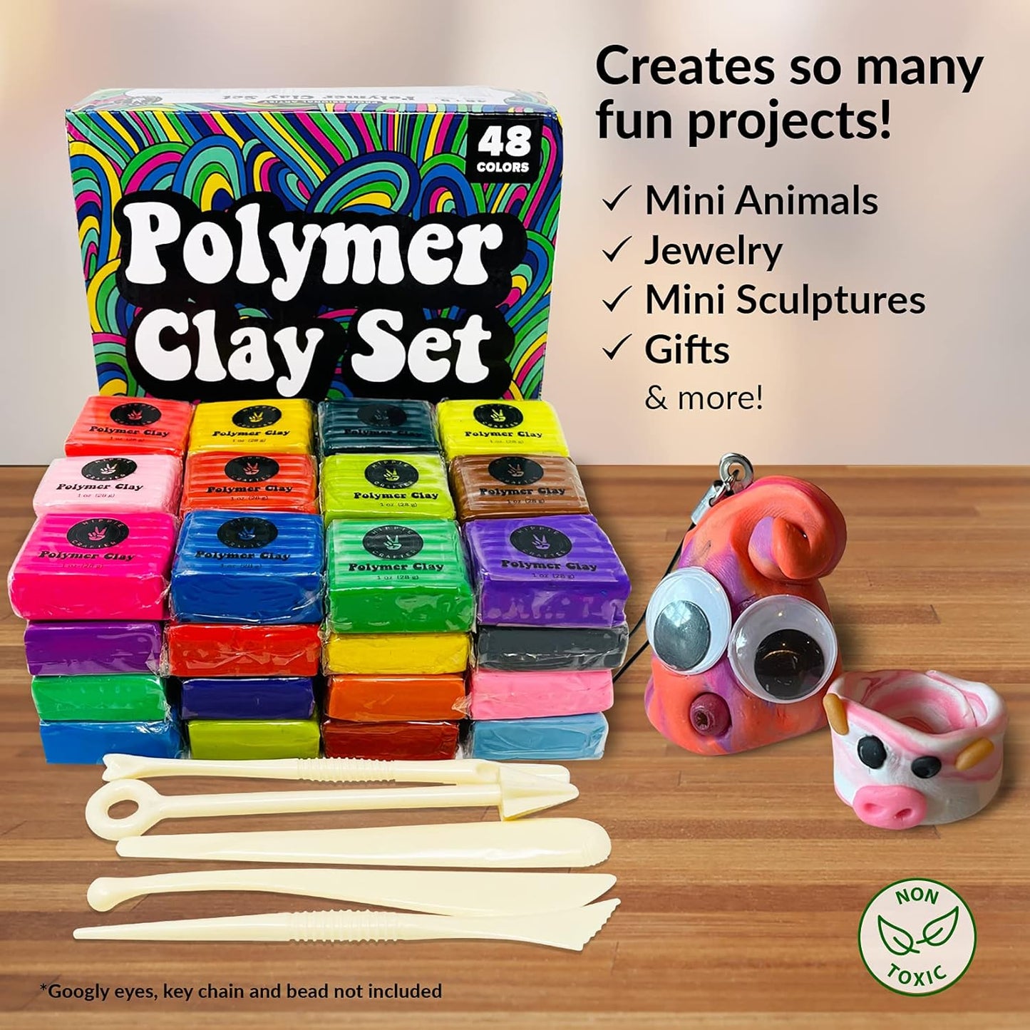 Oven Bake Polymer Clay Set, 48 Colors Modeling Clay Kit for Sculpting, Jewelry Making, Beads, Earrings, Molds, and Crafts