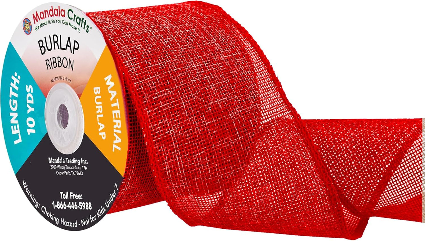 Mandala Crafts Red Burlap Ribbon 3 Inches Wide Jute Ribbons for Crafts - 20 Yds Roll Rustic Burlap Wrap Trim Ribbons for Wreaths Bows Wedding Party Decoration