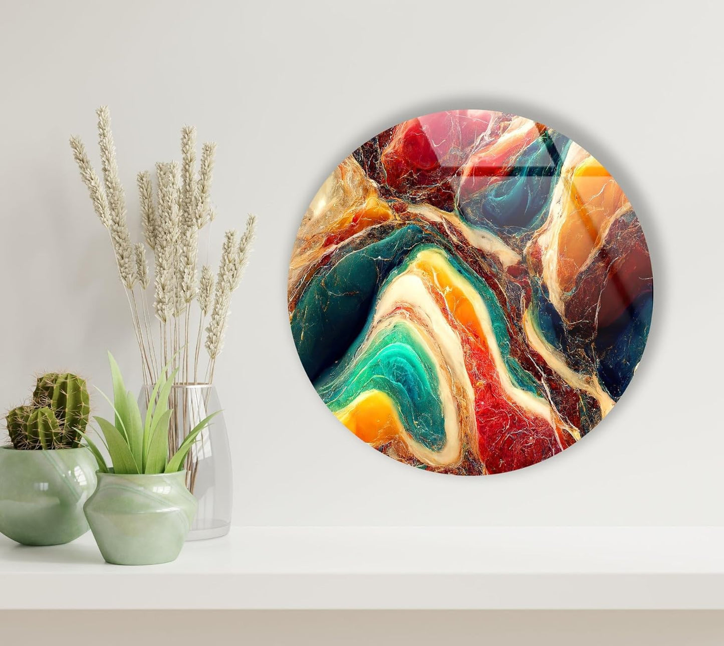 My Photostation.com 39,4''(100cm) Diameter Colorful Marble Swirl Round Wall Art Abstract Glass Decor with Earthy Tones & Gemstone Texture
