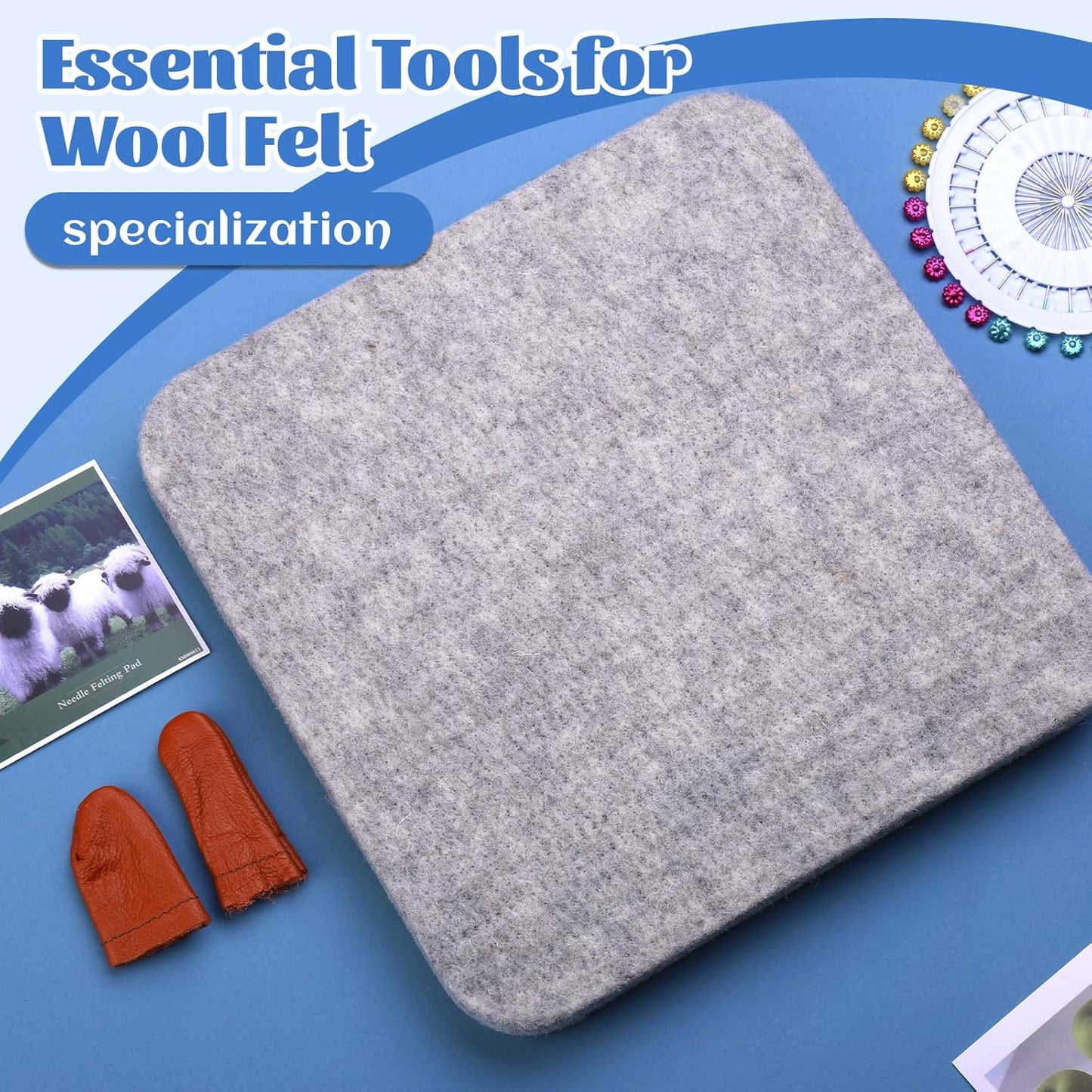 WONVOC Needle Felting Mat, Needle Felting Tools, 10''x10''x1'' Natural Felting Wool Pad, Needle Felting Supplies, with Finger Cots and 30 Straight Pins, Felt Pad for Making Felting Crafts