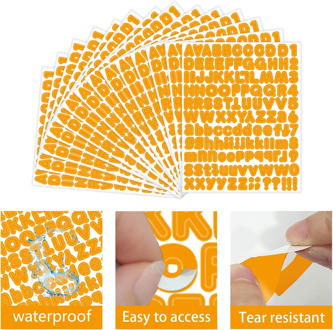 Letter Stickers,1/2 inch 10 Sheets Orange Alphabet Sticker,Self Adhesive Vinyl Letter Stickers Mailbox Numbers,Self Adhesive Letters Stickers for Bulletin Boards Classroom Home Decor
