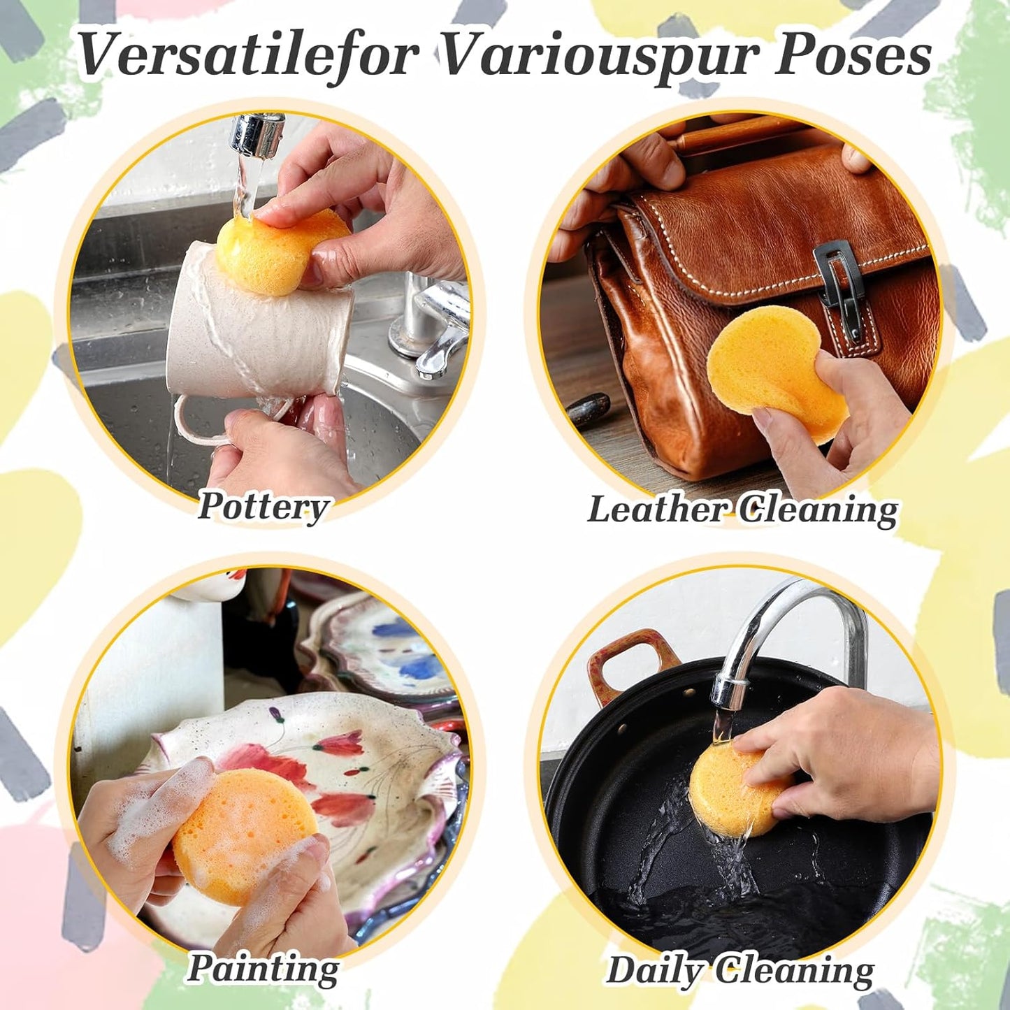 Qianyu 20PCS Pottery Sponges for Clay, Painting Sponge Elasticity Round Cleaning Sponge Soft Water Absorption Soap Sponges for Kitchen Ceramics Household Shoes Leather Care Artists