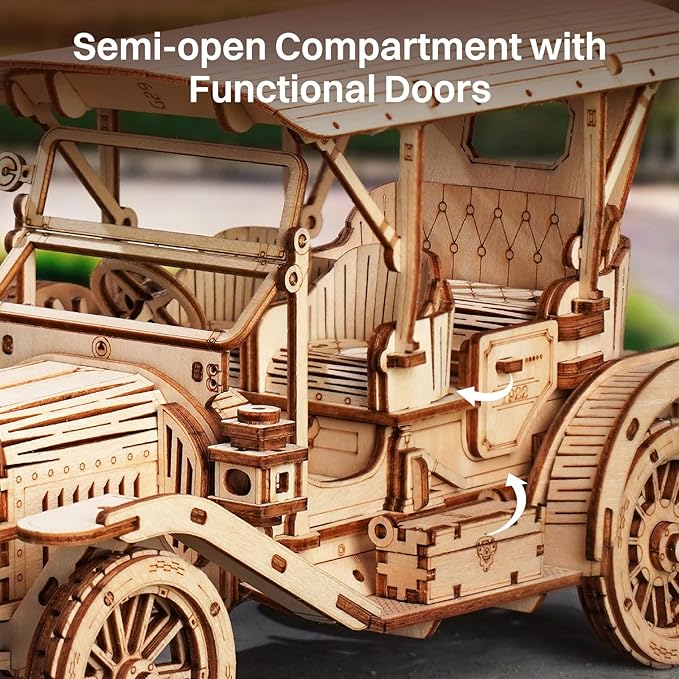 ROKR 3D Wooden Puzzle Model Car Kits to Build for Adults, 1:15 Scale Vintage Car Model Building Kit 298pcs Wood Craft Hobby Gift for Teens Men Women Christmas