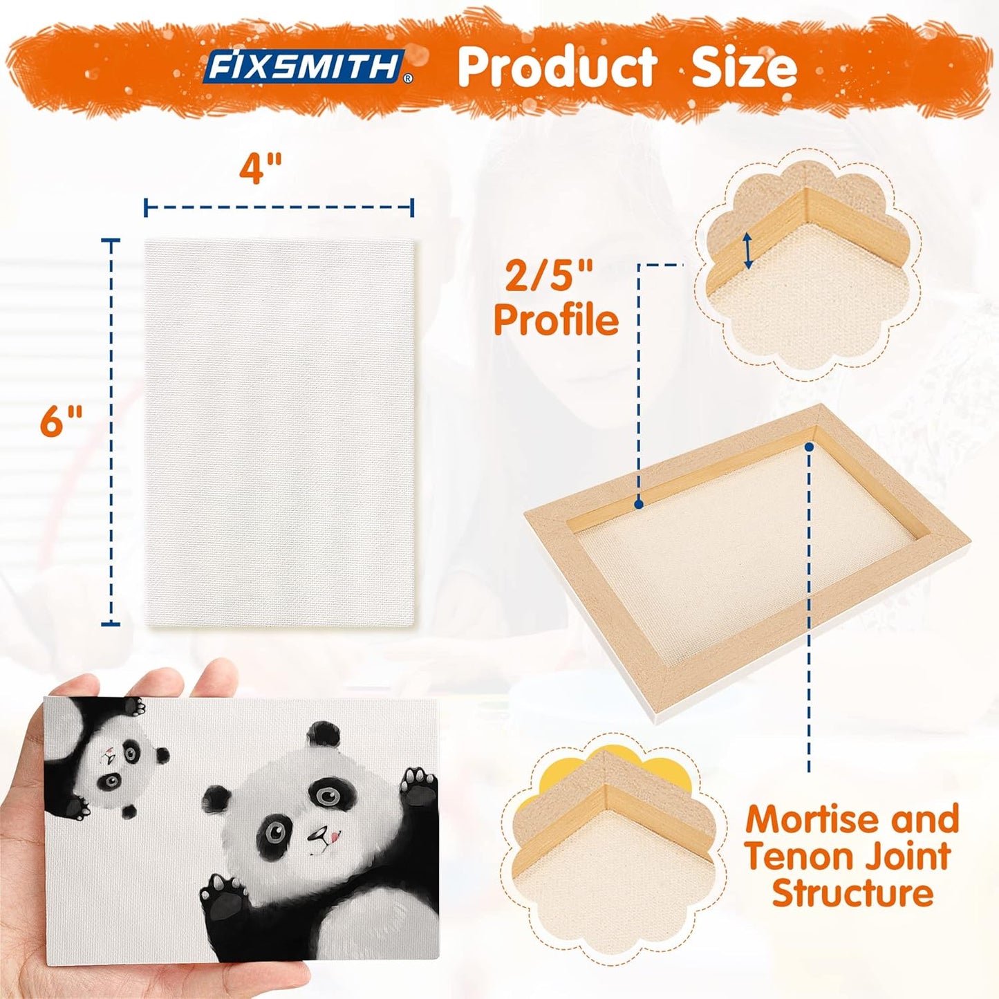 FIXSMITH Mini Stretched Canvas for Painting - 24 Pack 4 x 6 Inch, 2/5” Profile Small Canvases, 100% Cotton Little Blank Canvas, Home Decor Project, Art Supplies for Acrylic Oil Painting