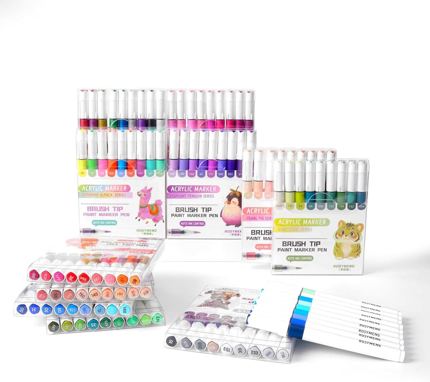 ROSYMENG 9 Color Acrylic Paint Pens,Quick-Drying Waterproof Acrylic Paint Markers, Soft Brush Tip Acrylic Markers for Canvas, Rock Painting, Wood, Stone, Glass, Ceramic, Fabric Painting, DIY Crafts