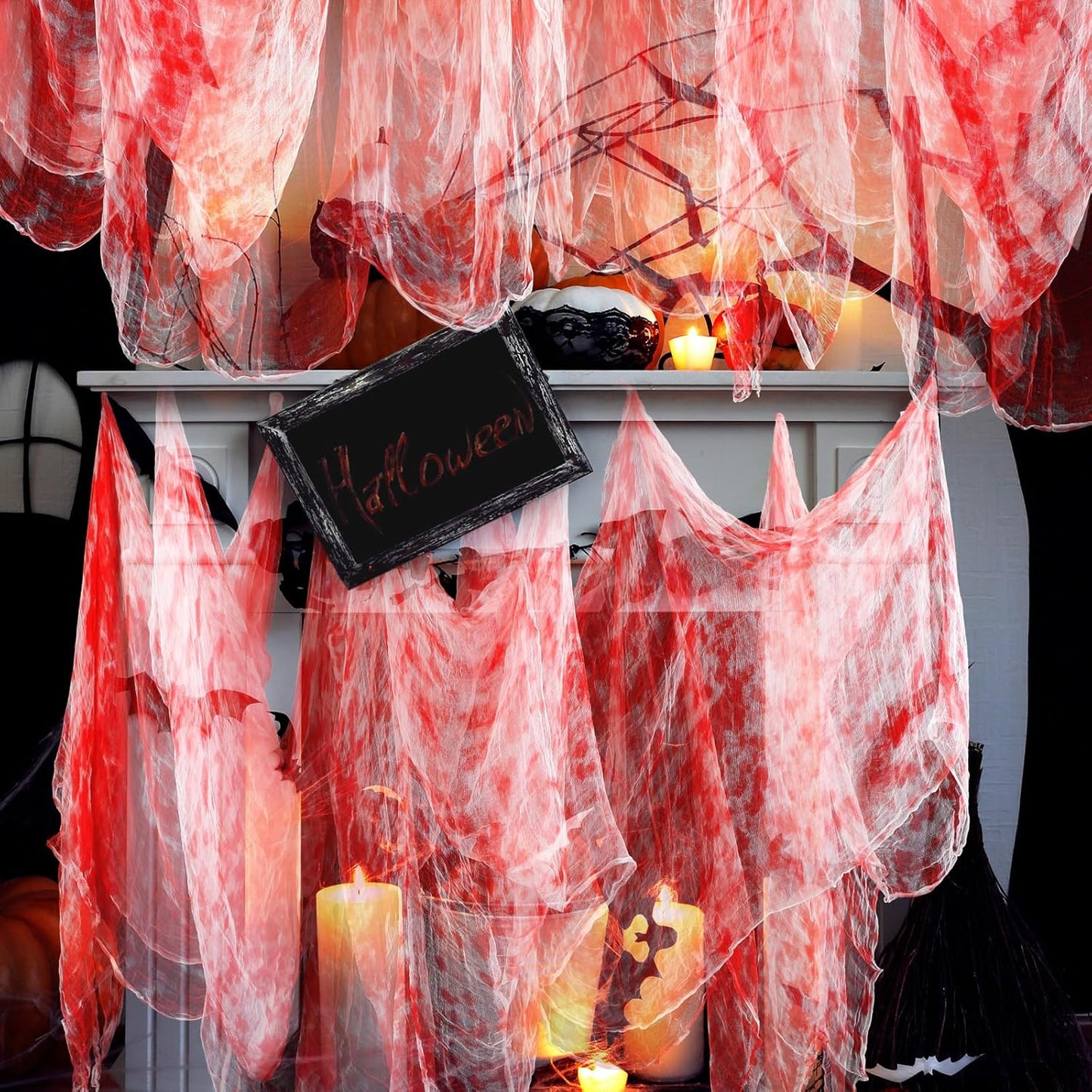 Boao Halloween Cheese cloth 85 x 394 Inch Bloody Cheesecloth Roll for Crafts Large Cotton Muslin Gauze Fabric for Halloween Outdoor & Indoor Spooky Decoration