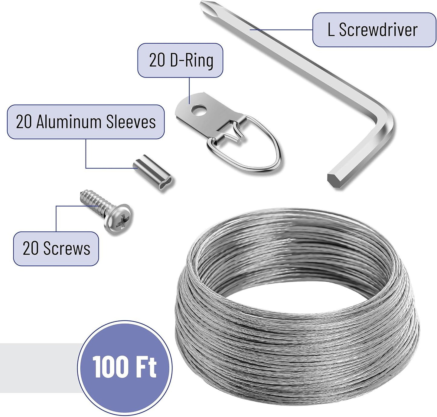Mr. Pen- Picture Hanging Wire Kit, 100Ft Picture Wire Hanging, D Rings Picture Hanging, Picture Frame Hanging Kit, Picture Frame Wire, Wall Hanging Kit, Wire for Hanging Pictures, Painting Hanging Kit