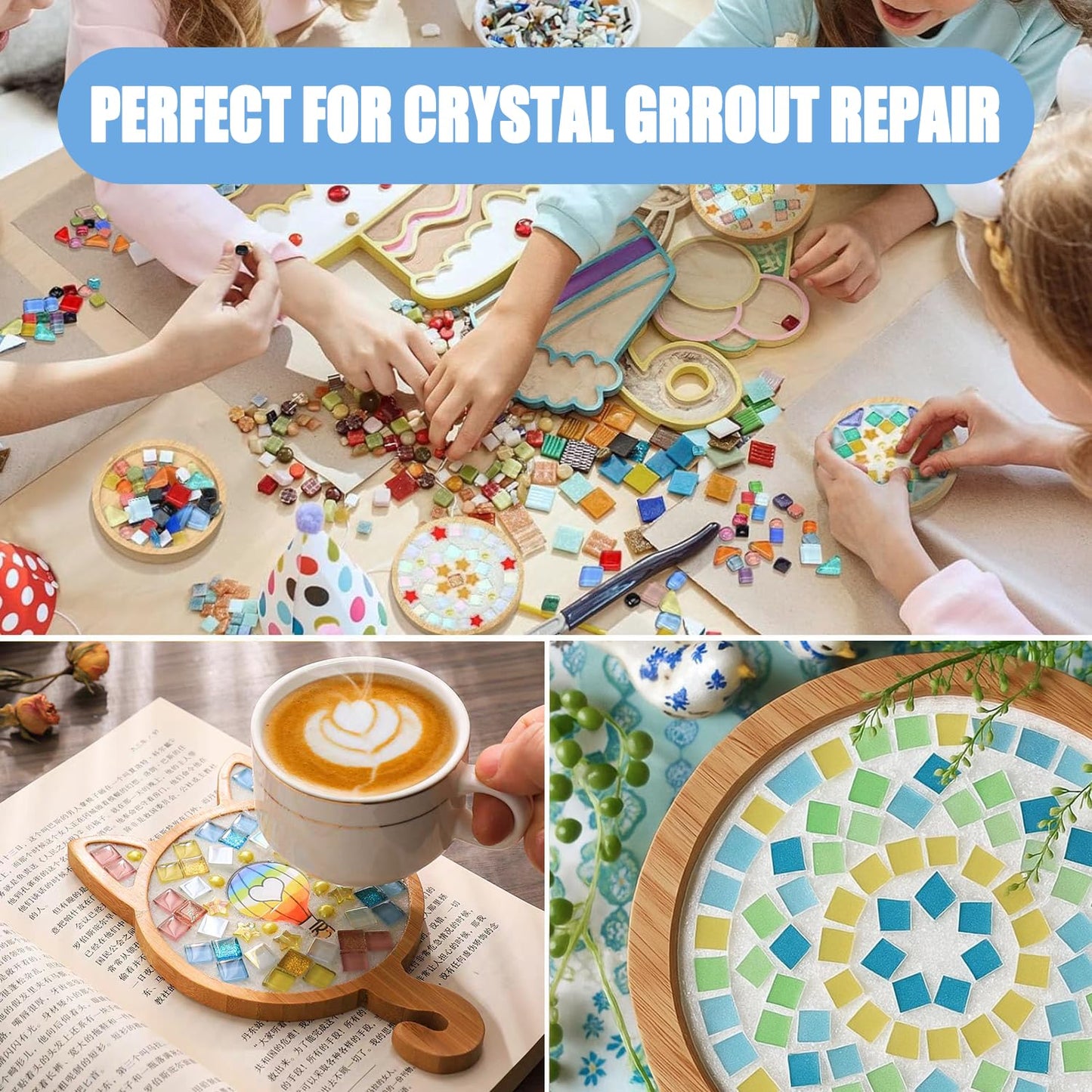 Mosaic Crystal Grout, Mosaics Tile Tools, Mosaic Tile Accessories – Essential for Handmade Grouting and Perfect for DIY Craft Projects (White, 12.3oz)