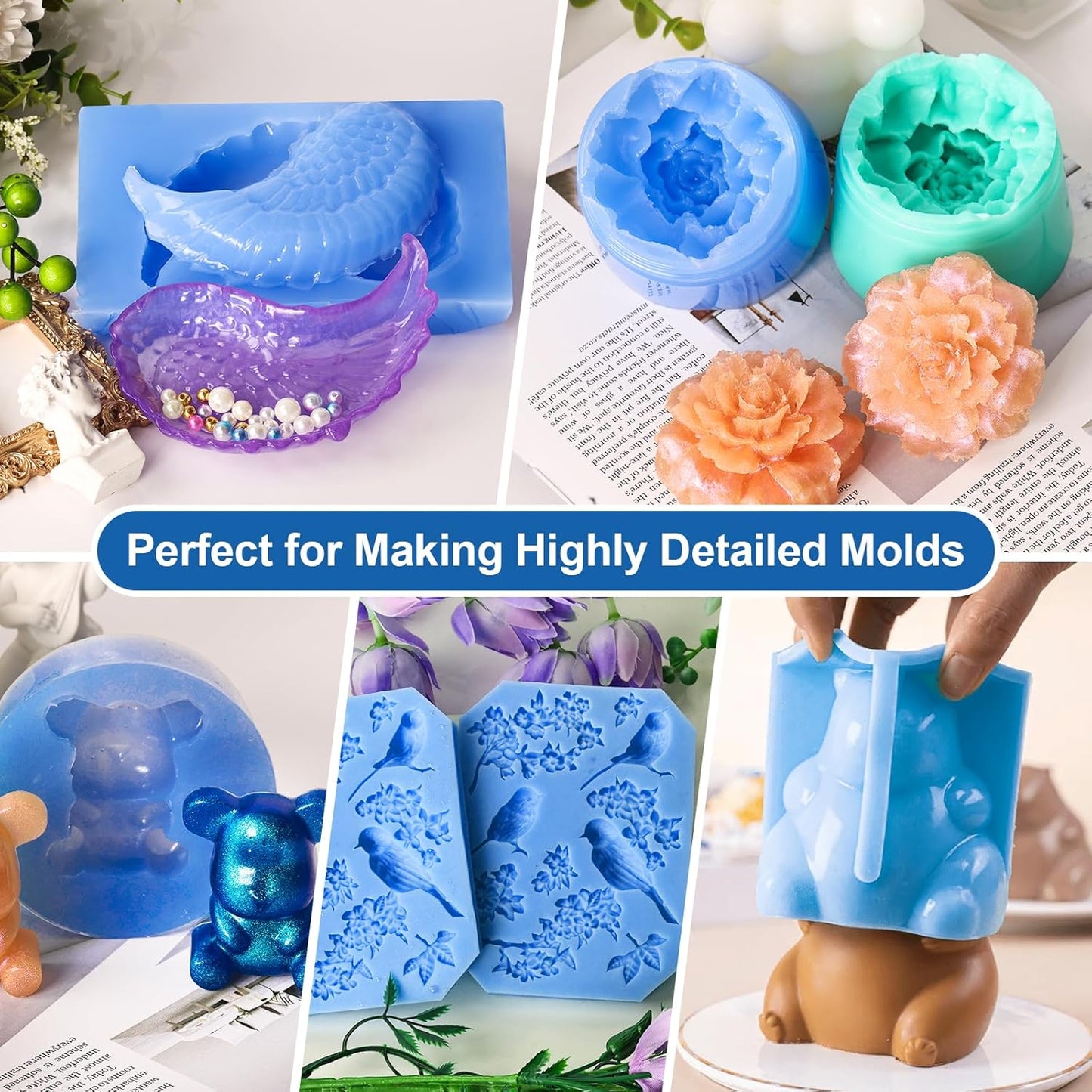 Silicone Mold Making Kit, 22oz 15A Elastic Liquid Silica Gel, Color Sapphire Blue, Suitable for Casting Resin Molds and Candle & Soap Mold,Fast Cure Translucent Platinum Silicone Rubber