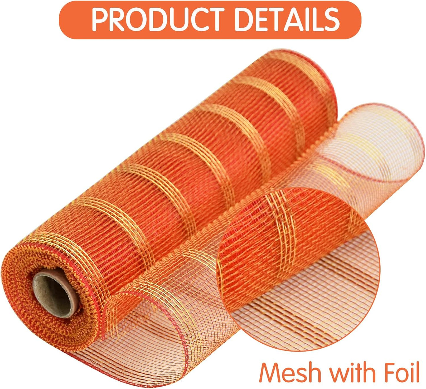 TONIFUL 10 Inch 3 Rolls Orange/Green/Gold Thanksgiving Decorative Mesh Ribbons, Fabric Mesh with Foil for Tree Home Front Door Wreaths Decorations Party Supplies（3 Colors, 10yards/ roll）