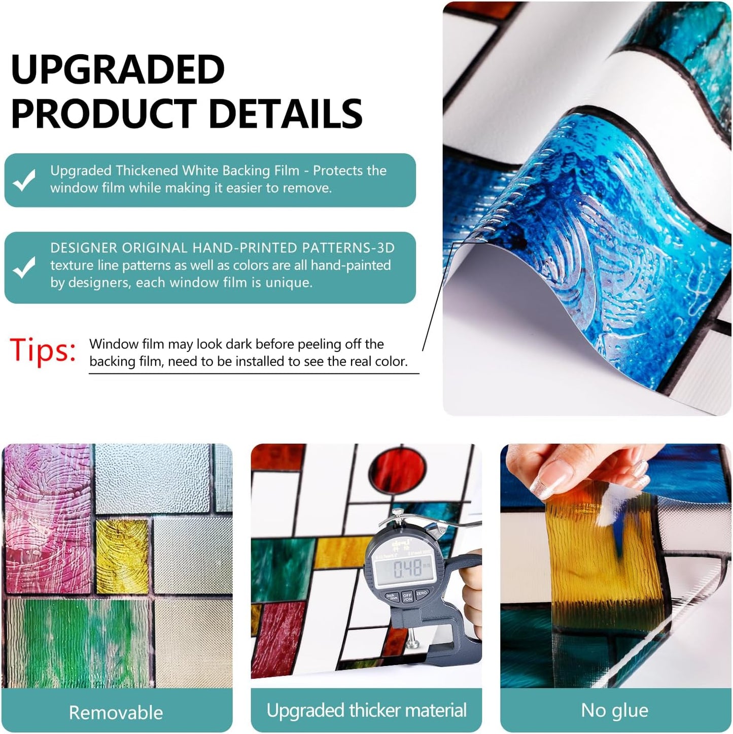 3D Stained Glass Window Film, Decorative Window Privacy Film for Bathroom,Front Door,Home, Sun Blocking Heat Control,Static Cling, Ores 23.6inch x 35.4inch