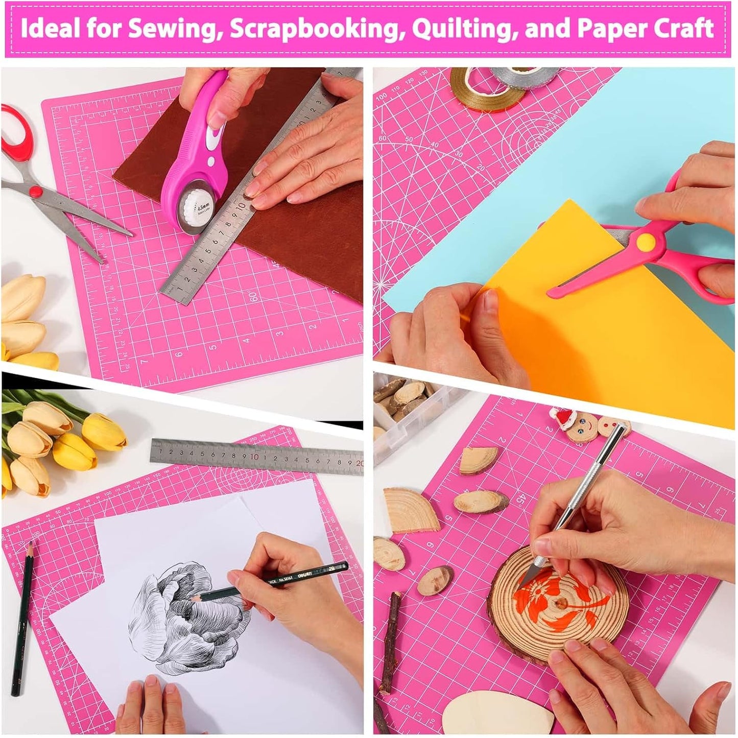 Rotary Cutter and Mat Set, Audab Self Healing Sewing Mats Shirt Cutter 45mm Fabric Cutter Wheel with 2 Blades Rotary Cutting Mat for Crafts Fabric Quilting Hobby (9" x 12" (A4)