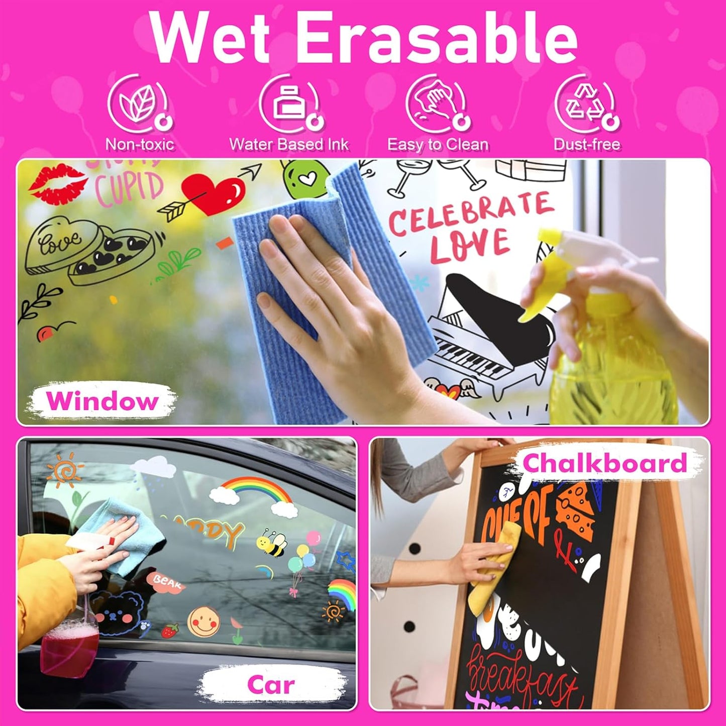 GOTIDEAL Chalk Markers, 12 Colors Liquid Chalk Markers for Blackboard Chalkboard Calendar Glass Neon Pens, Washable Window markers Paint and Drawing for Car, Auto, Bistro,Mirror Wet Erase Chisel Tip