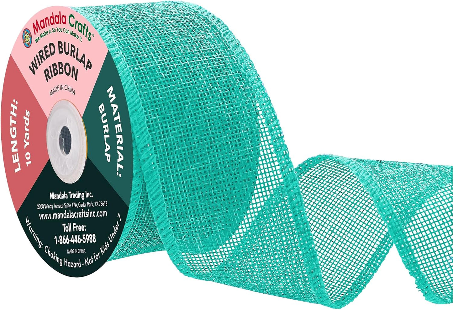 Mandala Crafts Turquoise Burlap Wired Ribbon 2 Inches Wide Jute Ribbons for Crafts - 10 Yds Roll Rustic Burlap Wrap Trim Ribbons for Wreaths Bows Party Decoration