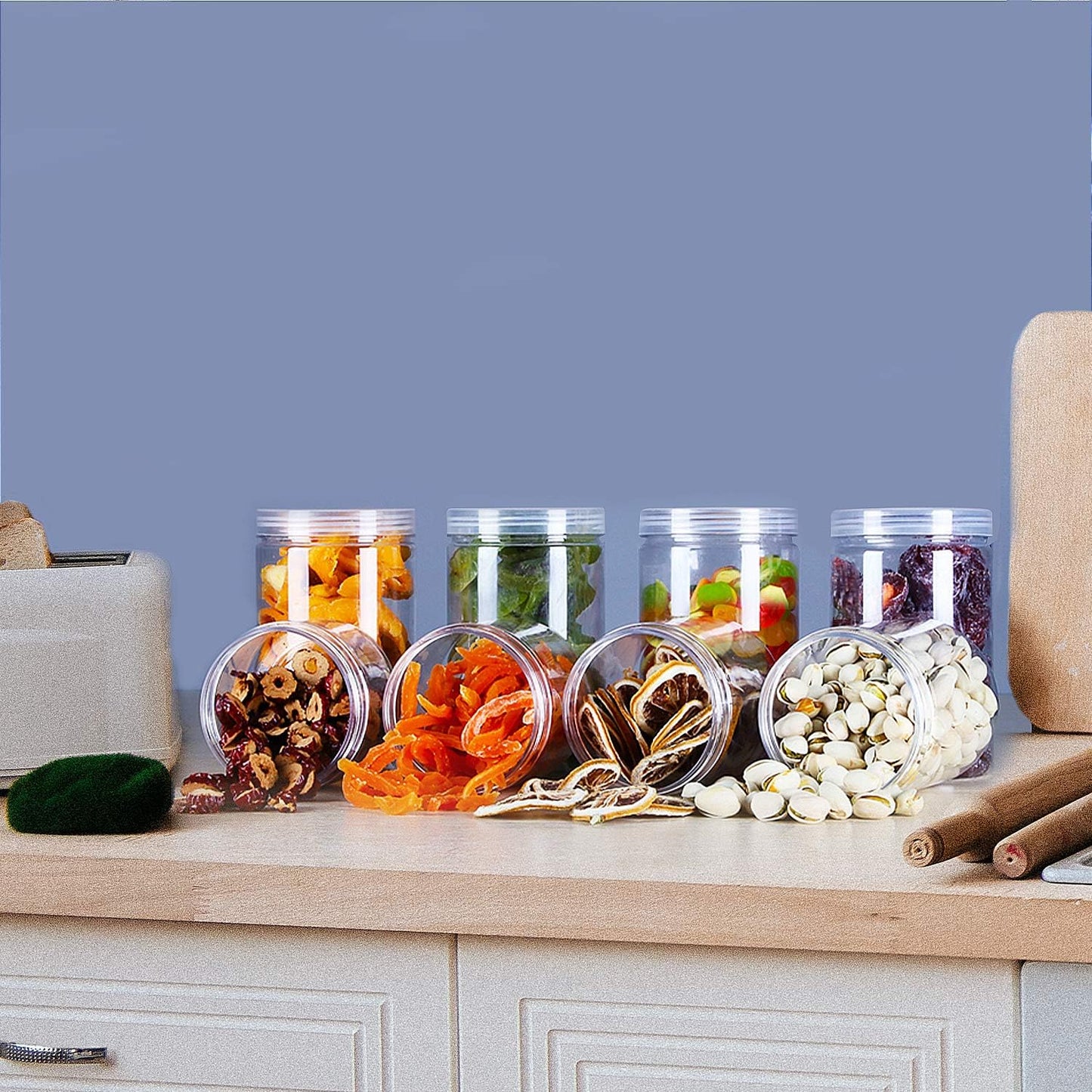 Rocutus 12oz Clear Plastic Storage Jars Containers,8 Pack Refillable Wide-Mouth Plastic Slime Containers for Beauty Products,Kitchen & Household Storage - BPA Free (12 OZ)