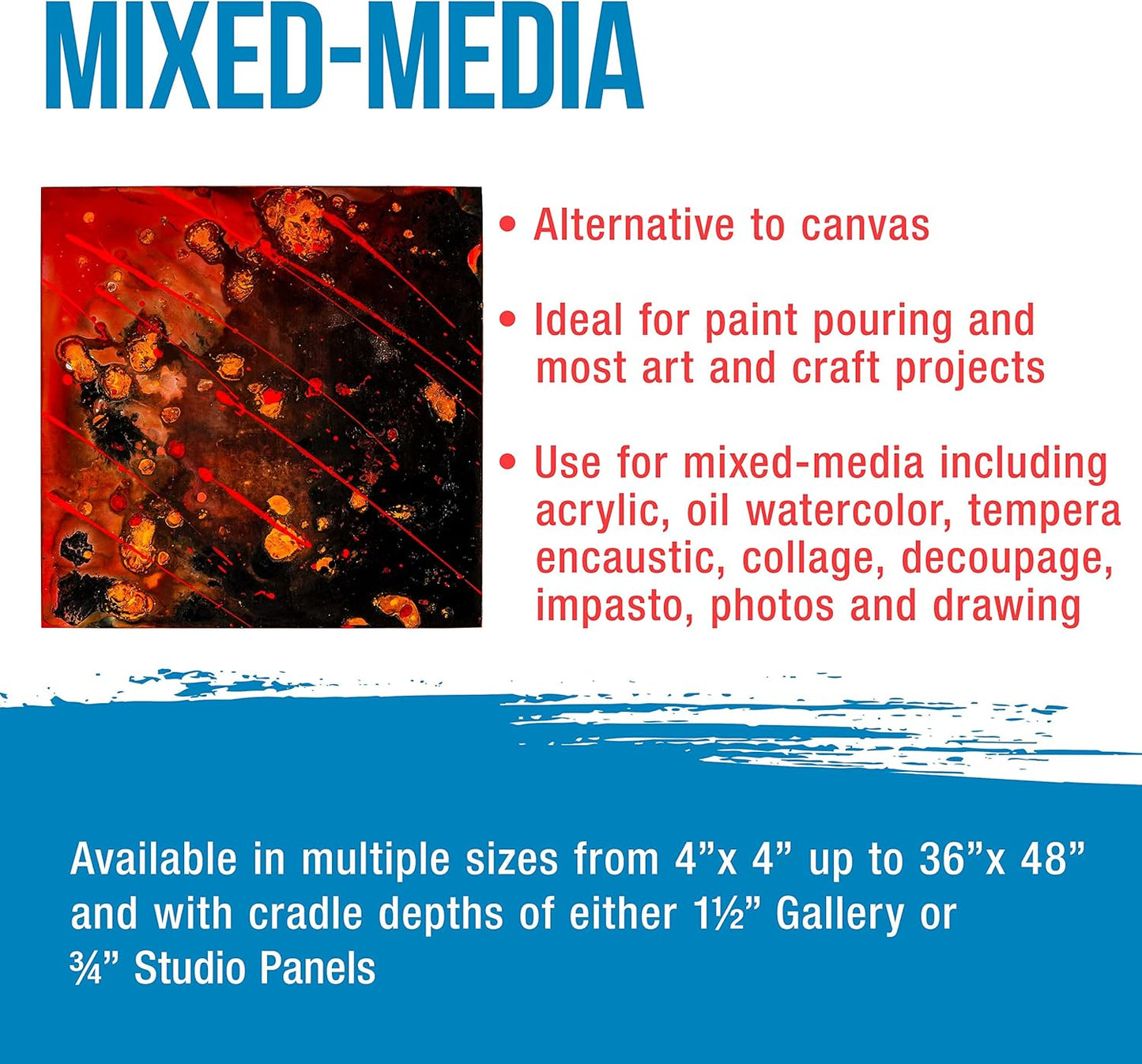 U.S. Art Supply Unfinished Cradled Wood Panels for Painting, 2 Pack of 30x30 inch - Gallery Birch Wooden Canvas Boards 1-1/2" Deep - Mixed-Media Craft, Acrylic, Oil, Encaustic, Paint Pouring