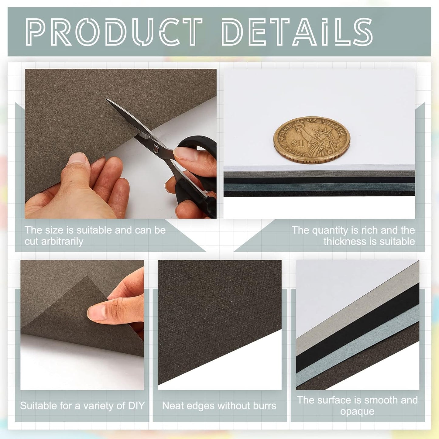 Sinmoe 100 Sheets 5 Shades Cardstock Paper 8.5 x 11 Inches 180gsm Solid Core Printer Paper for Scrapbooking DIY Arts Crafts Making Office Home Supplies(Black, White, Gray)